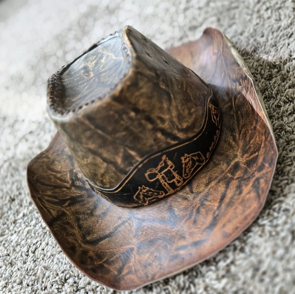 Cowboy Cowgirl Western Hat Hanfcrafted in Brazil Brown Tan - Picture 2 of 5